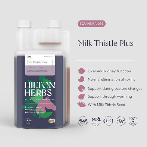 Hilton Herbs Milk Thistle Plus Gold Liver & Kidney Support Horse Supplement Liquid 1.05pnt, Natural Equine Herbal in Saudi Arabia
