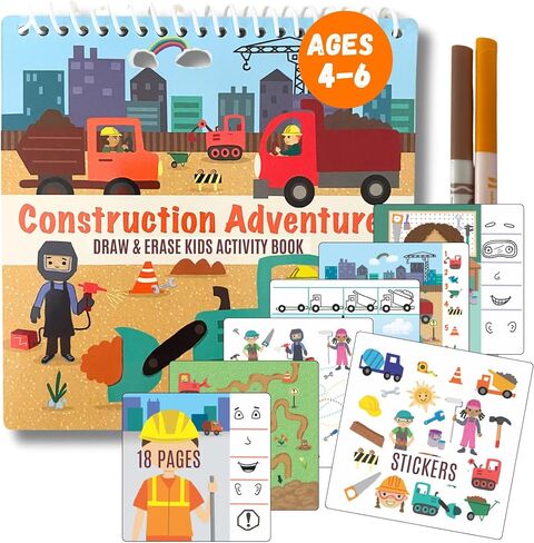 Totebook Kids Travel Activity Kit with Tethered Dry Erase Markers - Mess Free Car & Plane Activities for Toddlers Ages 4-6, Reusable Stickers, Mazes, Search and Find (Princess Theme) in Kuwait