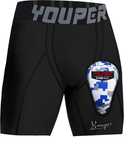 Youper Youth Boys Compression Sliding Shorts with Soft Protective Cup for Baseball Football Hockey (2-Pack) in Kuwait