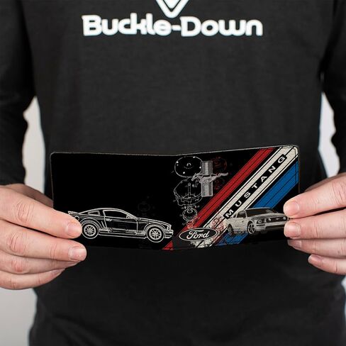 محفظة للجنسين من Buckle Down بشعار Mustang ثلاثي البار / شريط قطري/ طباعة زرقاء اللون أسود/ثنائية الطيات in Kuwait