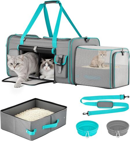 Keaber Cat Carrier for 2 Cats with Expandable Space & Litter Box, Gray in Kuwait