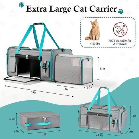 Keaber Cat Carrier for 2 Cats with Expandable Space & Litter Box, Gray in Kuwait