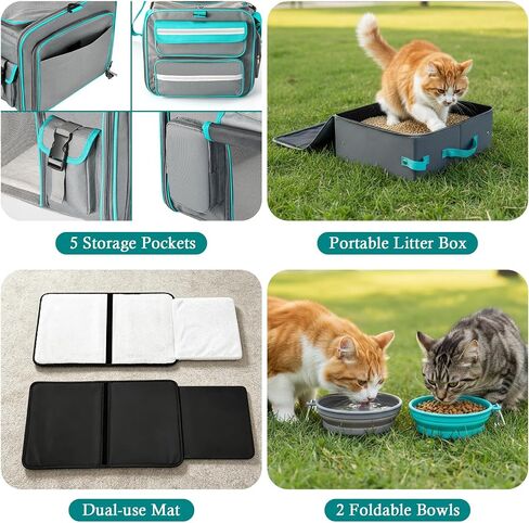 Keaber Cat Carrier for 2 Cats with Expandable Space & Litter Box, Gray in Kuwait