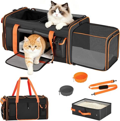 Large Cat Carrier with Litter Box for 2 Cats, Car Travel in Kuwait