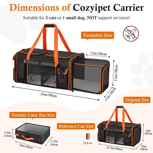 Large Cat Carrier with Litter Box for 2 Cats, Car Travel in Kuwait