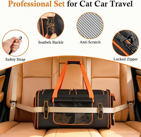 Large Cat Carrier with Litter Box for 2 Cats, Car Travel in Kuwait