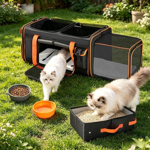 Large Cat Carrier with Litter Box for 2 Cats, Car Travel in Kuwait