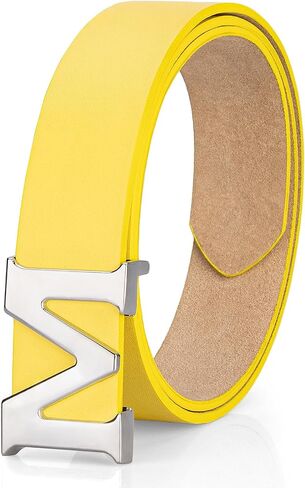 maikun Womens Leather Belts Removable Letter M Plate Buckle Waist Belt 1.18" Width in Kuwait
