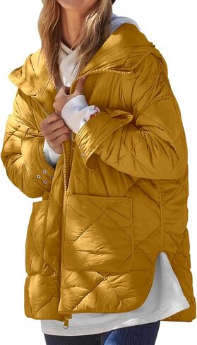 Dyexces Womens Quilted Puffer Jacket Hooded Long Sleeve Zip Up Winter Coat Lightweight Warm Jackets with Pockets in Kuwait