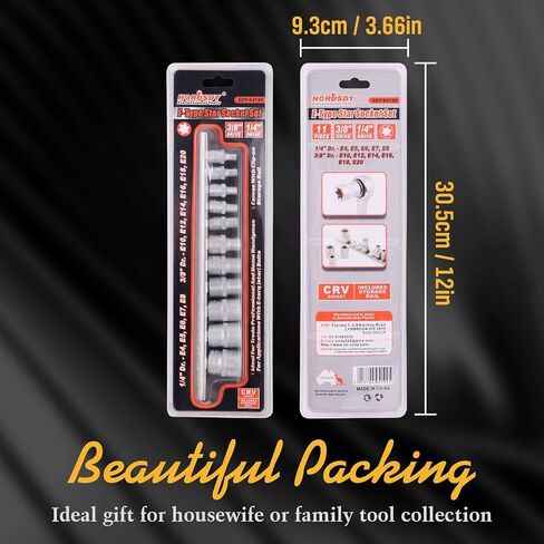 HORUSDY Torx Socket Set | 34-Piece Torx Bit Socket Set | S2 Steel Socket | Solid Star & Tamper Proof | T6 ~ T70 in Kuwait