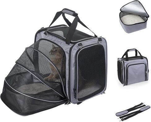 Cat Carrier with Litter Box, Expandable Cat Carrier for Car Travel in Kuwait