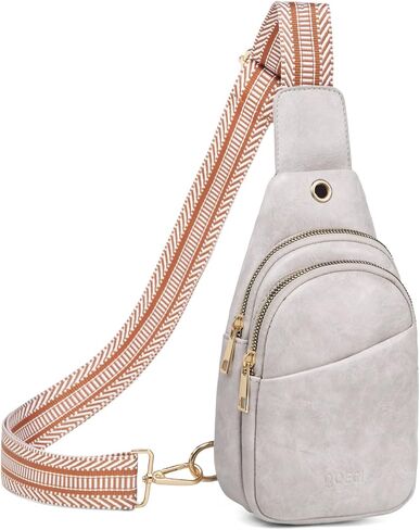 qOECI Fanny Pack للنساء والرجال في كل مكان حقيبة حزام مع 5 جيوب بسحاب، حقائب كروس من جلد البولي يوريثان للنساء حقيبة خصر عصرية عصرية وأشرطة قابلة للتعديل عبر الجسم حقيبة سفر على الصدر in Kuwait
