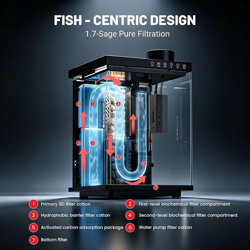 AQUASMITH 4 Gallon Fish Tank with Auto Feeder, Quiet Filter Pump, Full-Spectrum LED Light, Temperature Display, Ultra-Clear Glass Desktop Aquarium Kit for Betta Shrimp Tetra in Kuwait