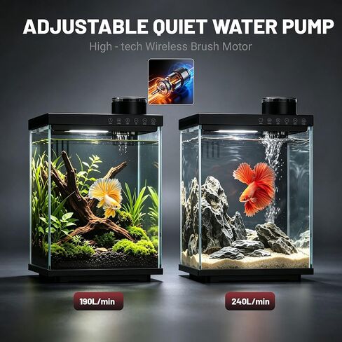 AQUASMITH 4 Gallon Fish Tank with Auto Feeder, Quiet Filter Pump, Full-Spectrum LED Light, Temperature Display, Ultra-Clear Glass Desktop Aquarium Kit for Betta Shrimp Tetra in Kuwait