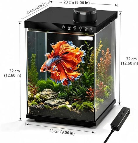 AQUASMITH 4 Gallon Fish Tank with Auto Feeder, Quiet Filter Pump, Full-Spectrum LED Light, Temperature Display, Ultra-Clear Glass Desktop Aquarium Kit for Betta Shrimp Tetra in Kuwait