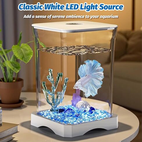 PINVNBY Small Fish Tank, 0.5 Gallon Acrylic Aquarium Starter Kits with 2 PCS Plastic Aquatic Plants, Betta Fish Tank for Shrimp Guppy Jellyfish Goldfish Beta, Room Decor Desktop in Kuwait