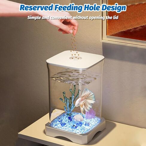 PINVNBY Small Fish Tank, 0.5 Gallon Acrylic Aquarium Starter Kits with 2 PCS Plastic Aquatic Plants, Betta Fish Tank for Shrimp Guppy Jellyfish Goldfish Beta, Room Decor Desktop in Kuwait