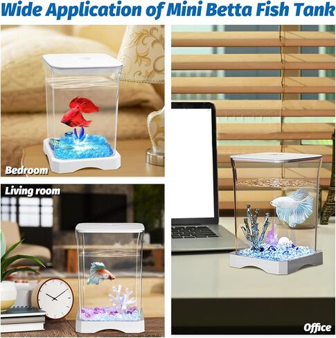 PINVNBY Small Fish Tank, 0.5 Gallon Acrylic Aquarium Starter Kits with 2 PCS Plastic Aquatic Plants, Betta Fish Tank for Shrimp Guppy Jellyfish Goldfish Beta, Room Decor Desktop in Kuwait
