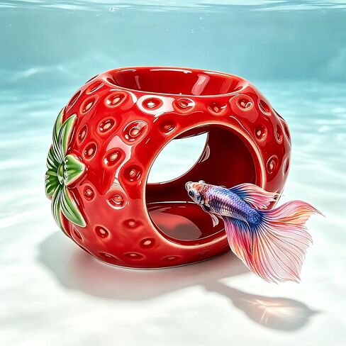 Ceramic Strawberry Aquarium Cave Double Hole Aquarium Hideout in Kuwait