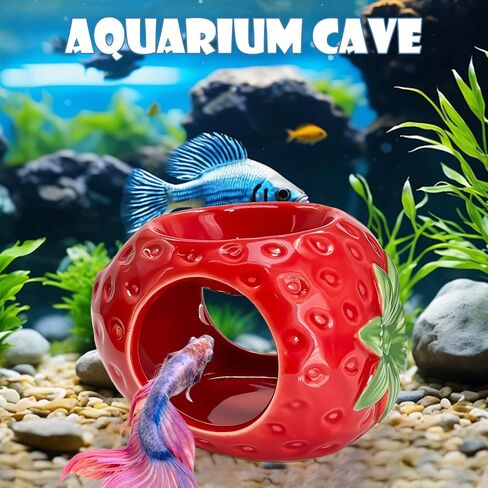 Ceramic Strawberry Aquarium Cave Double Hole Aquarium Hideout in Kuwait