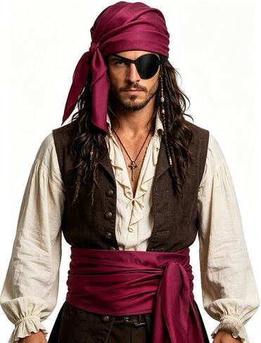 Halloween Pirate Costume Women Men 4 Pcs Pirate Head Scarf Bandana Belt Medieval Renaissance Viking Accessories in Kuwait