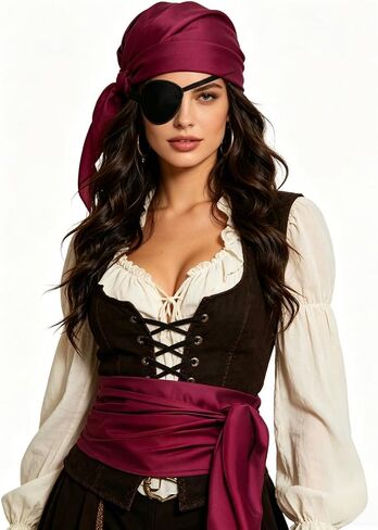 Halloween Pirate Costume Women Men 4 Pcs Pirate Head Scarf Bandana Belt Medieval Renaissance Viking Accessories in Kuwait