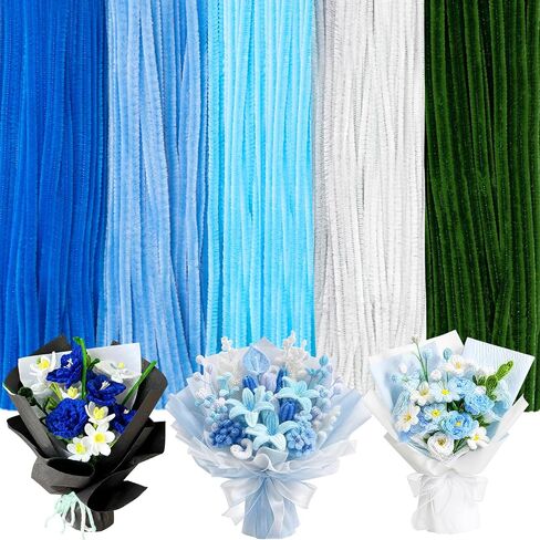 Peryiter 500pcs Pipe Cleaner Craft Pack, Blue, 12 Inch in Kuwait