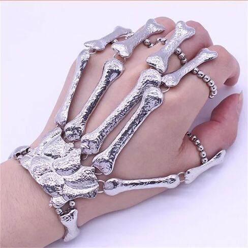 Cathercing Halloween Horror Hand Finger Bone Punk Bracelet for Women Men Kids Chic Unique Jewelry Accessories Prom Party (black) in Kuwait