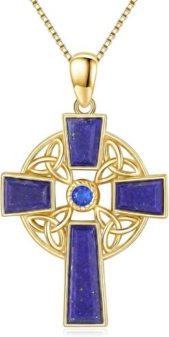 Celtic Cross Necklace 925 Sterling Silver Nature Lapis Lazuli Pendant Necklace Celtic Trinity Knot Necklace Irish Jewelry Gifts for Women Girls in Kuwait