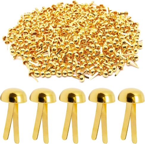 YuGtcen 800 PCS Brass Brads Paper Fasteners, 8x17.5mm Mini Brads Gold Round Head Fasteners, Metal Split Pins for Paper Crafts Scrapbooking Journal in Kuwait