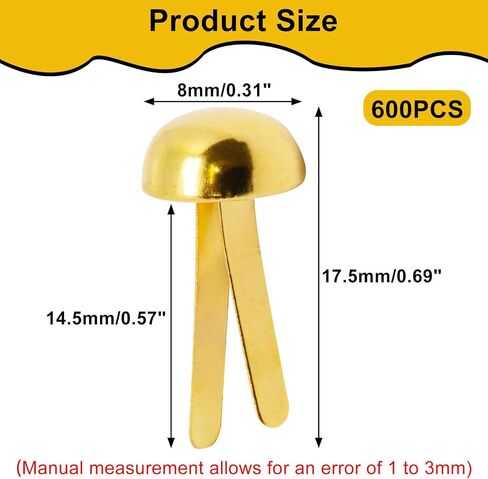 YuGtcen 800 PCS Brass Brads Paper Fasteners, 8x17.5mm Mini Brads Gold Round Head Fasteners, Metal Split Pins for Paper Crafts Scrapbooking Journal in Kuwait