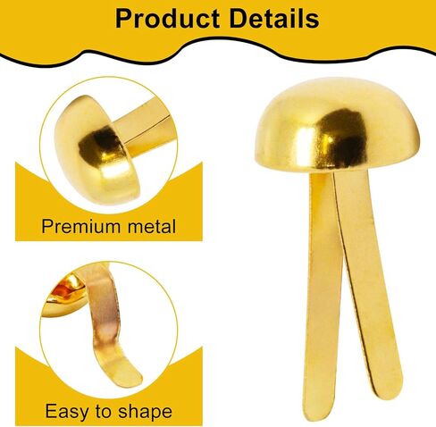 YuGtcen 800 PCS Brass Brads Paper Fasteners, 8x17.5mm Mini Brads Gold Round Head Fasteners, Metal Split Pins for Paper Crafts Scrapbooking Journal in Kuwait
