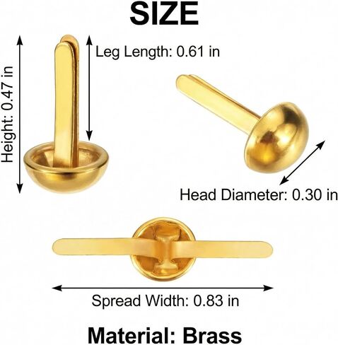500 Pack Brass Paper Fasteners, 0.30" Head x 0.61" Leg Metal Round Brads, Gold Split Pins for Crafts, Scrapbooking, DIY Art, School Projects in Kuwait