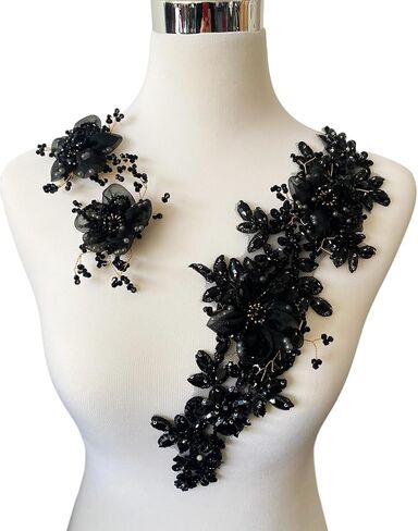 3 Pcs/Set Crystal Three-Dimensional Flower Decoration Patch Trim Shiny Hand-Stitched Beads Rhinestones Applique Handmade Dress Clothing Accessories (Red) in Kuwait