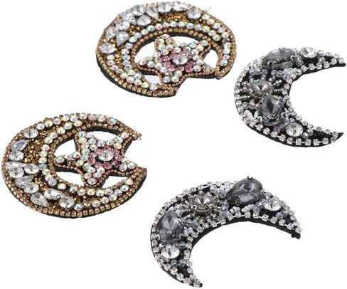 4Pcs Moon Star Rhinestone Iron on Patch Black Crystal Sew on Patches Embroidery Applique Beaded Decorative Badge for Craft Clothes Bag Shoes Hats DIY Accessories in Kuwait