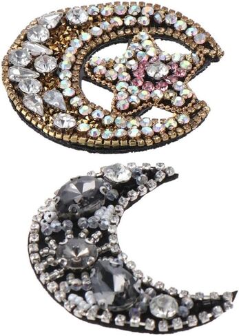 4Pcs Moon Star Rhinestone Iron on Patch Black Crystal Sew on Patches Embroidery Applique Beaded Decorative Badge for Craft Clothes Bag Shoes Hats DIY Accessories in Kuwait