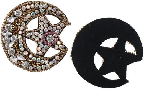 4Pcs Moon Star Rhinestone Iron on Patch Black Crystal Sew on Patches Embroidery Applique Beaded Decorative Badge for Craft Clothes Bag Shoes Hats DIY Accessories in Kuwait