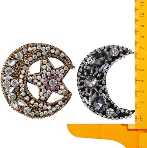 4Pcs Moon Star Rhinestone Iron on Patch Black Crystal Sew on Patches Embroidery Applique Beaded Decorative Badge for Craft Clothes Bag Shoes Hats DIY Accessories in Kuwait