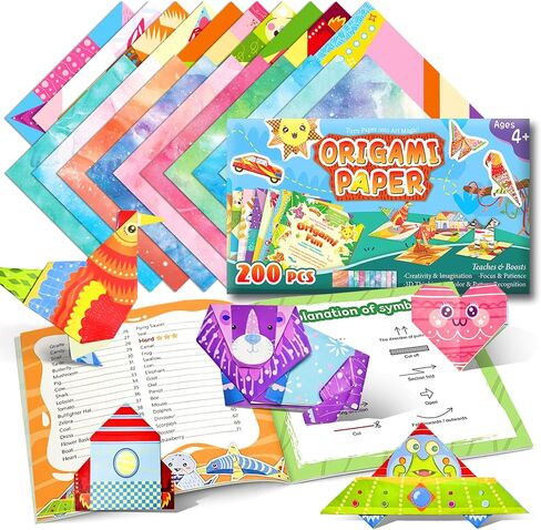Origami Kit For Kids Ages 5-12, Includes 200 Sheets Of Origami Paper With A Guiding Book, Colorful Arts And Crafts Origami Book For Boys And Girls, Perfect For Road Trip Activities, Toys And Gifts in Saudi Arabia