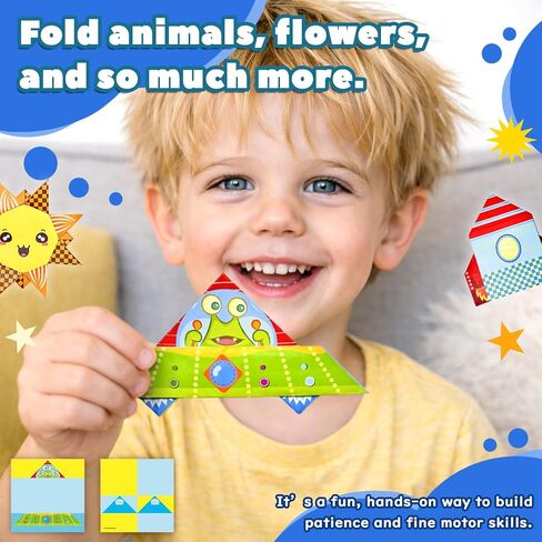 Origami Kit For Kids Ages 5-12, Includes 200 Sheets Of Origami Paper With A Guiding Book, Colorful Arts And Crafts Origami Book For Boys And Girls, Perfect For Road Trip Activities, Toys And Gifts in Saudi Arabia
