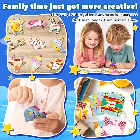 Origami Kit For Kids Ages 5-12, Includes 200 Sheets Of Origami Paper With A Guiding Book, Colorful Arts And Crafts Origami Book For Boys And Girls, Perfect For Road Trip Activities, Toys And Gifts in Saudi Arabia