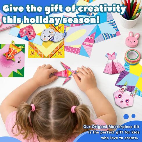 Origami Kit For Kids Ages 5-12, Includes 200 Sheets Of Origami Paper With A Guiding Book, Colorful Arts And Crafts Origami Book For Boys And Girls, Perfect For Road Trip Activities, Toys And Gifts in Saudi Arabia