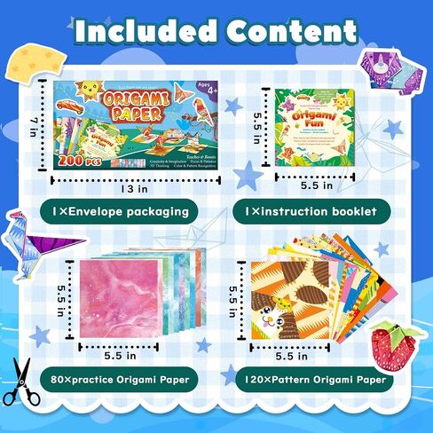 Origami Kit For Kids Ages 5-12, Includes 200 Sheets Of Origami Paper With A Guiding Book, Colorful Arts And Crafts Origami Book For Boys And Girls, Perfect For Road Trip Activities, Toys And Gifts in Saudi Arabia