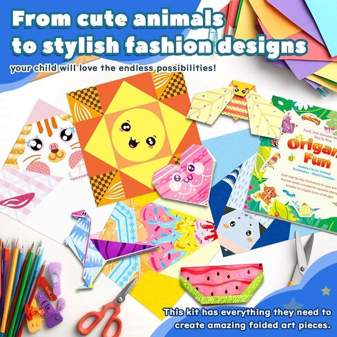 Origami Kit For Kids Ages 5-12, Includes 200 Sheets Of Origami Paper With A Guiding Book, Colorful Arts And Crafts Origami Book For Boys And Girls, Perfect For Road Trip Activities, Toys And Gifts in Saudi Arabia