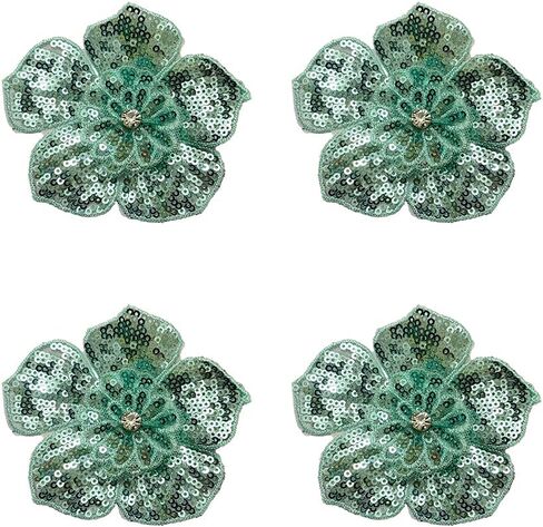 4pcs 3D Fabric Flower for Dress, Glitter Floral Sequin Embroidery Patches for Clothes, Rhinestone Applique for Clothes, Hairband, Hat,Bag, Bodice Sewing Decorative Embellishment (Gold) in Kuwait