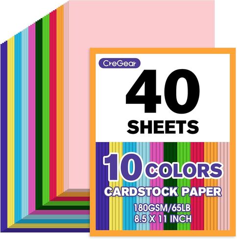 CreGear 40 Sheets Colored Cardstock Paper 8.5 x 11, 10 Colors Card Stock in Kuwait