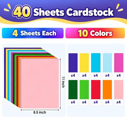 CreGear 40 Sheets Colored Cardstock Paper 8.5 x 11, 10 Colors Card Stock in Kuwait