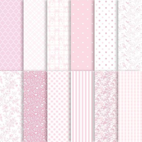 24 Sheets Pink Floral Bird Bow Scrapbook Paper, Preppy Floral Ribbon Bow Birds Decorative Craft Paper Folded Flat for Girly Birthday Baby Shower Card Making Photo Album Decor, 12'' x 12'' (A) in Saudi Arabia
