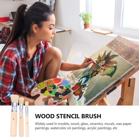 Natural Bristle Wooden Stencil Brush Set Paint Brushes 3 Set Template in Kuwait