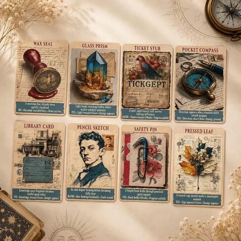 Junk Journal Oracle Cards, 78-Card Vintage Ephemera Oracle Deck with Yes No and Timing Guidance, Beginner Friendly Intuitive Cards for Hidden Messages, Daily Readings, Journaling and Self Reflection in Saudi Arabia